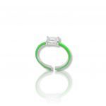 Platinum plated silver  925° ring with green enamel (code FC002665)